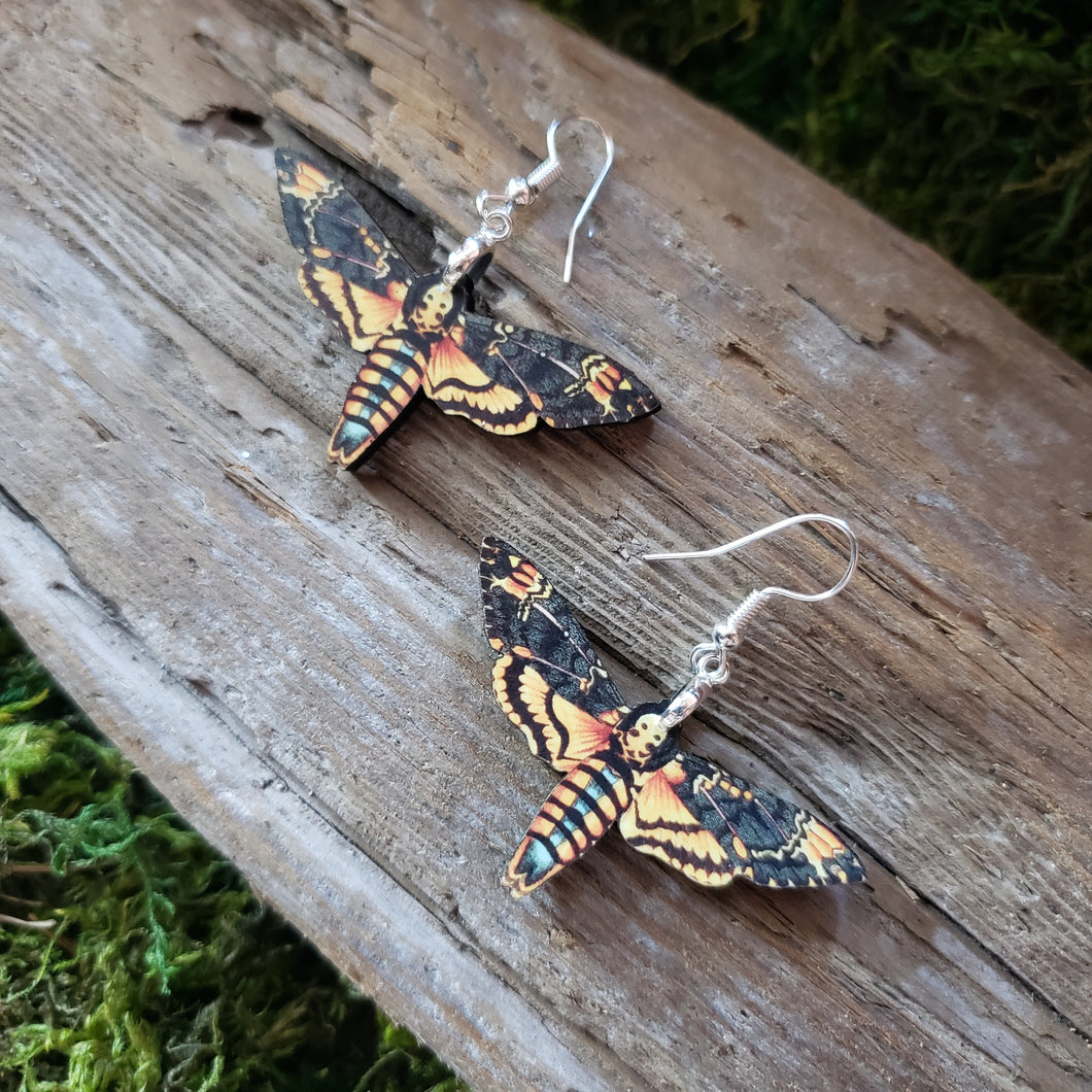 Deaths Head Moth Wooden Earrings