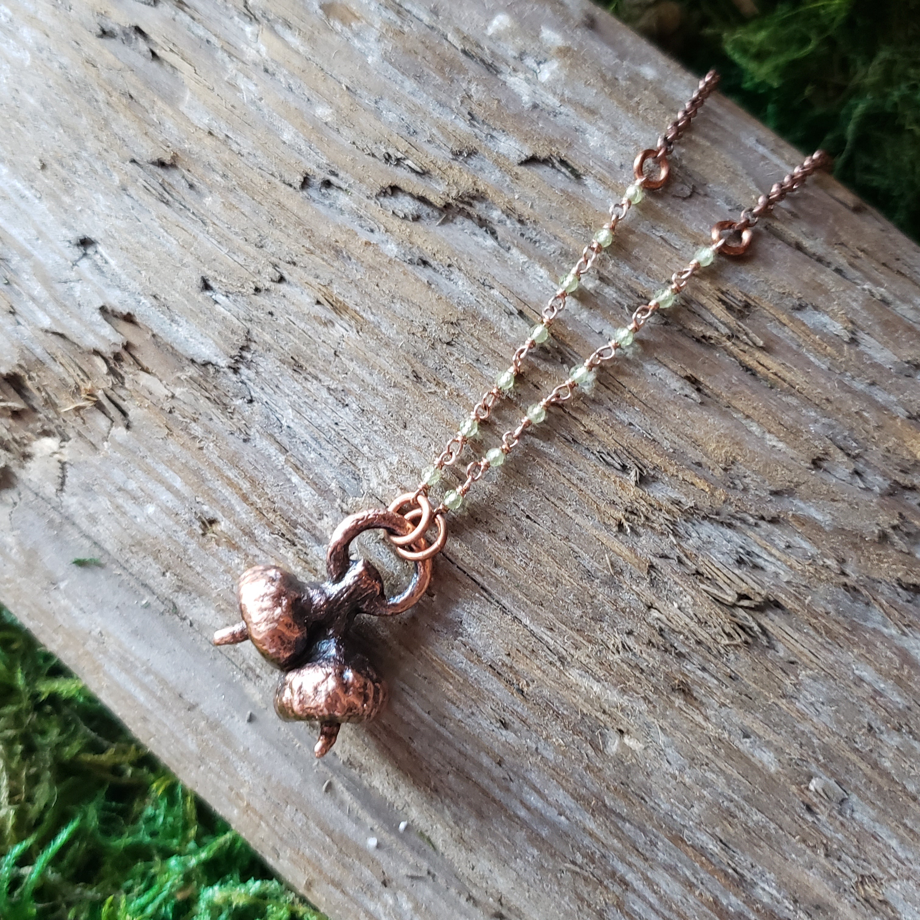 Copper Acorn & Peridot Necklace