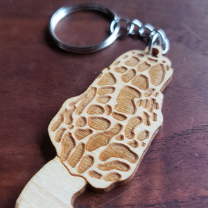 Wooden Morel Mushroom Keychain