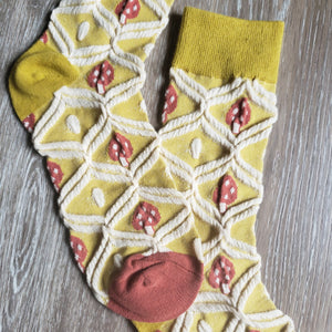 Yellow Mushroom Pattern Socks