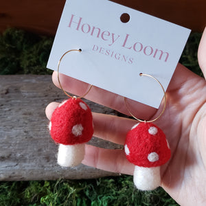 Hand Felted Mushroom Earrings