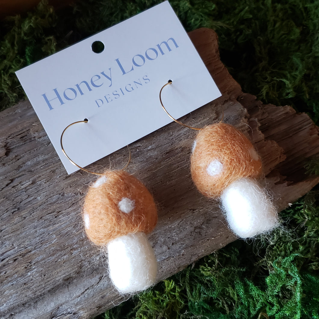 Hand Felted Chunky Mushroom Earrings