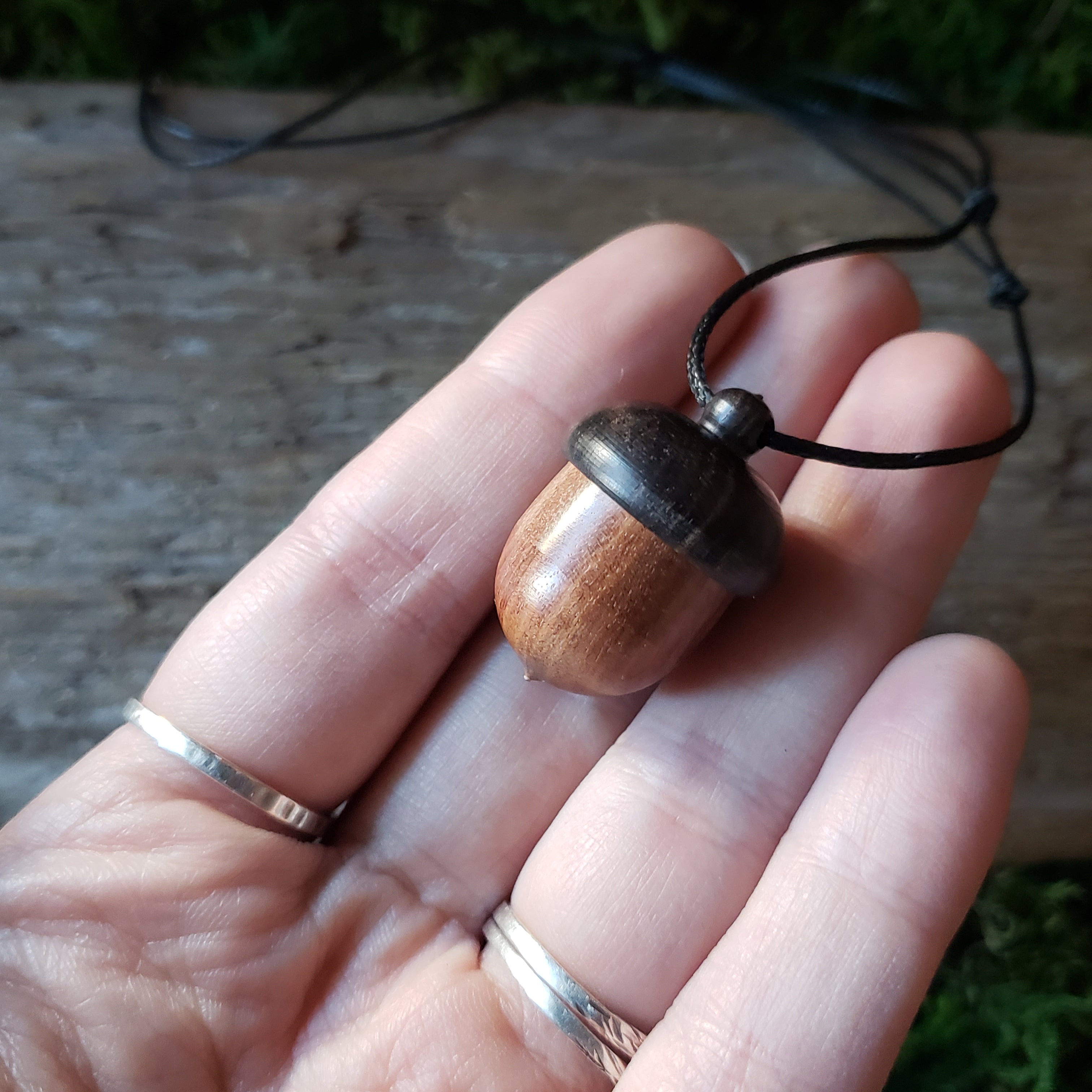 Wooden Acorn Container Necklace