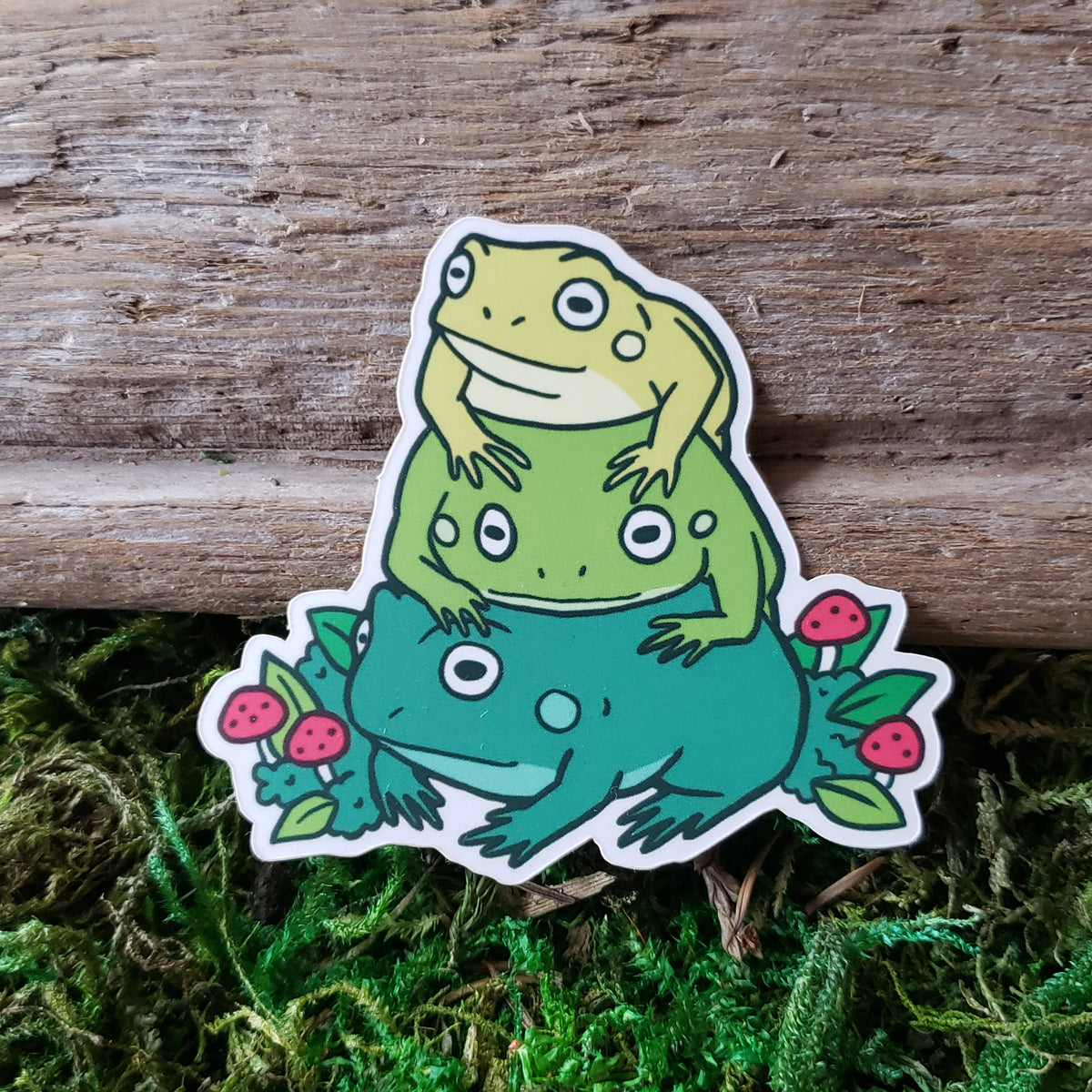Frog Stack Vinyl Sticker, Cute Frogs and Mushrooms Sticker – Forager ...