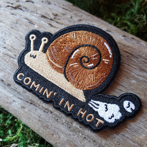 "Comin in Hot" Snail Iron-On Patch