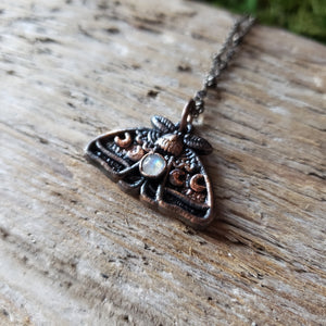 Copper Moonstone Moth Necklace