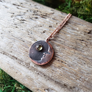 Copper Lemon Quartz Moon Necklace