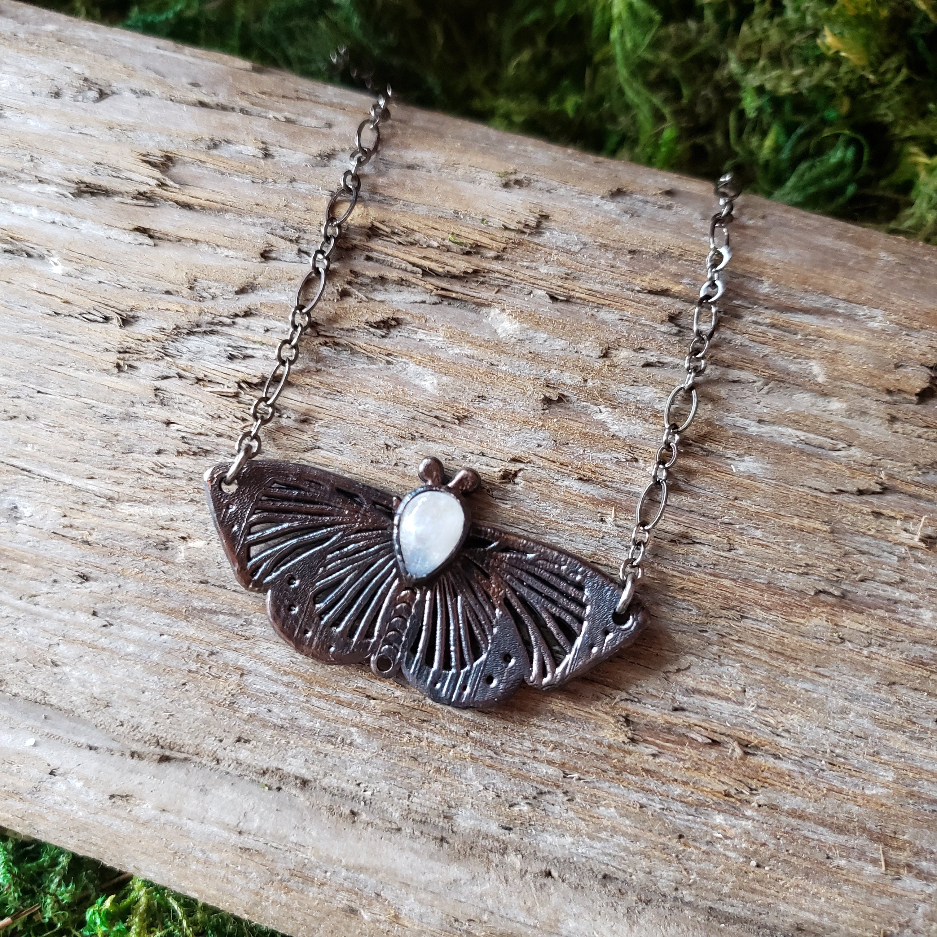 Copper Moonstone Butterfly Necklace