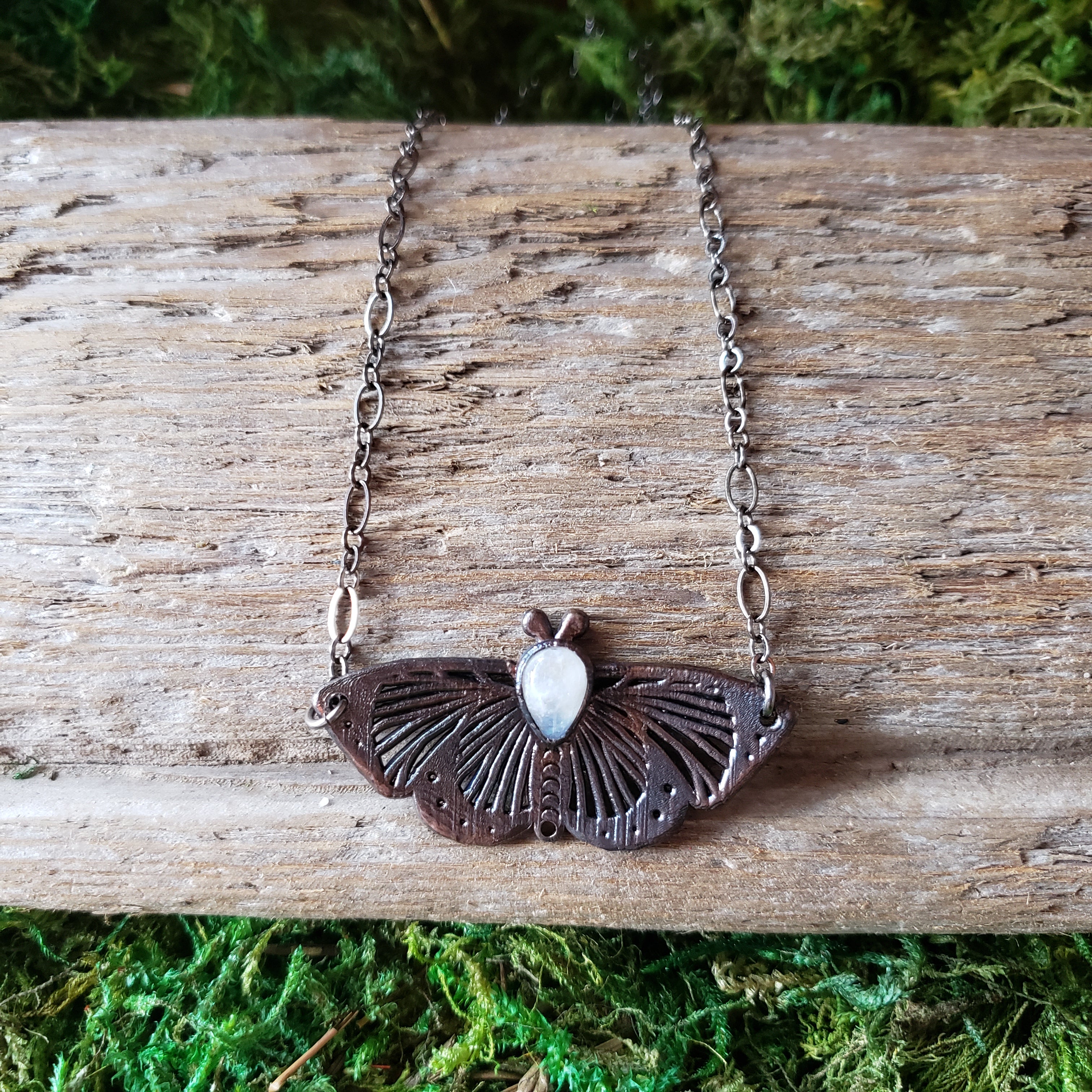 Copper Moonstone Butterfly Necklace