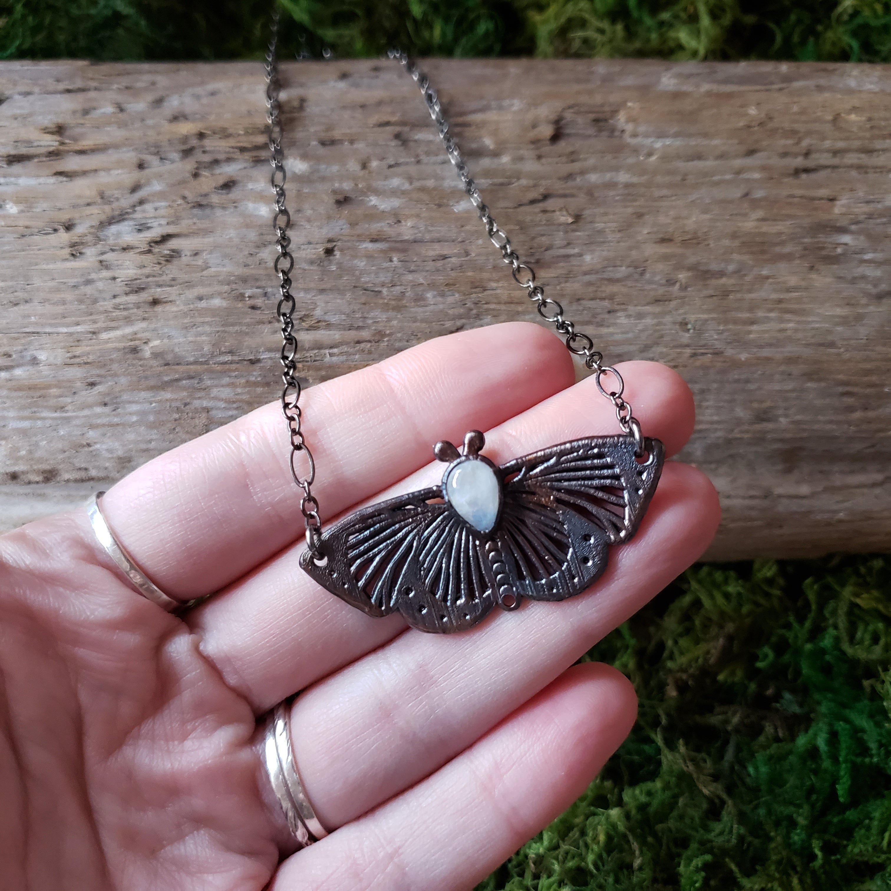 Copper Moonstone Butterfly Necklace