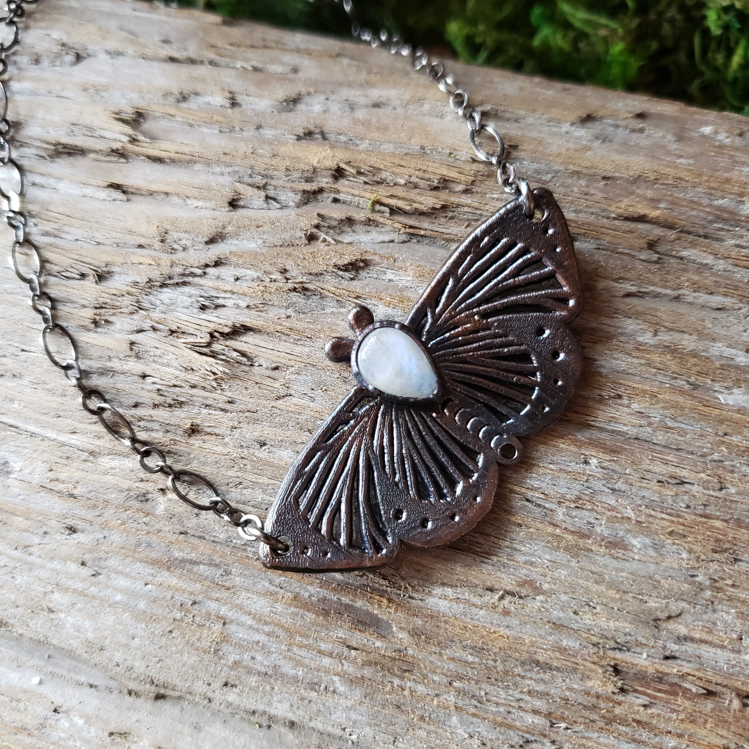 Copper Moonstone Butterfly Necklace