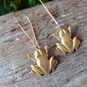 Brass Frog Dangle Earrings