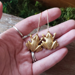 Brass Frog Dangle Earrings