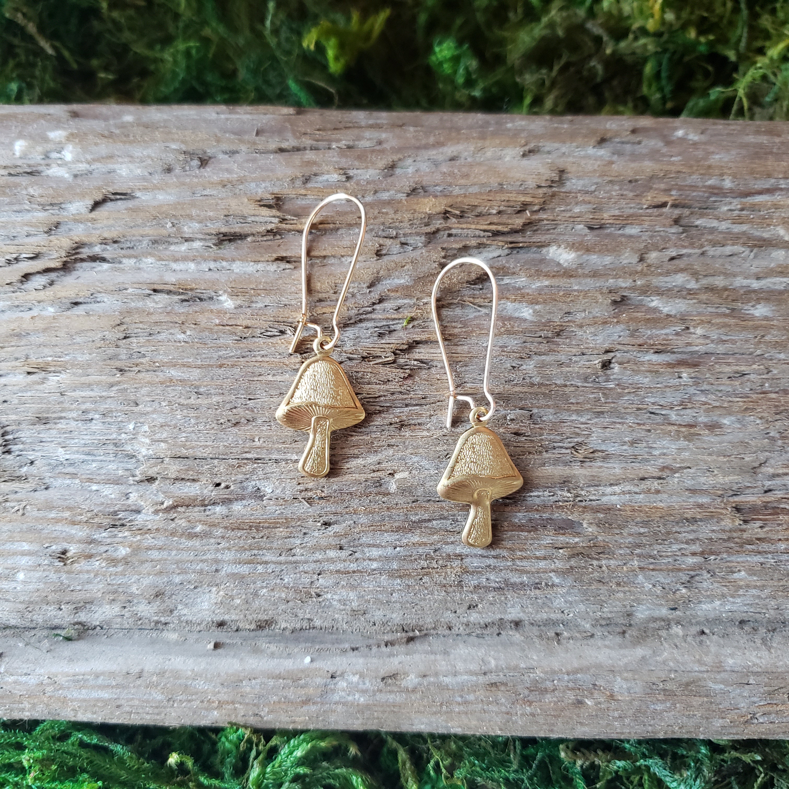 Brass Mushroom Dangle Earrings