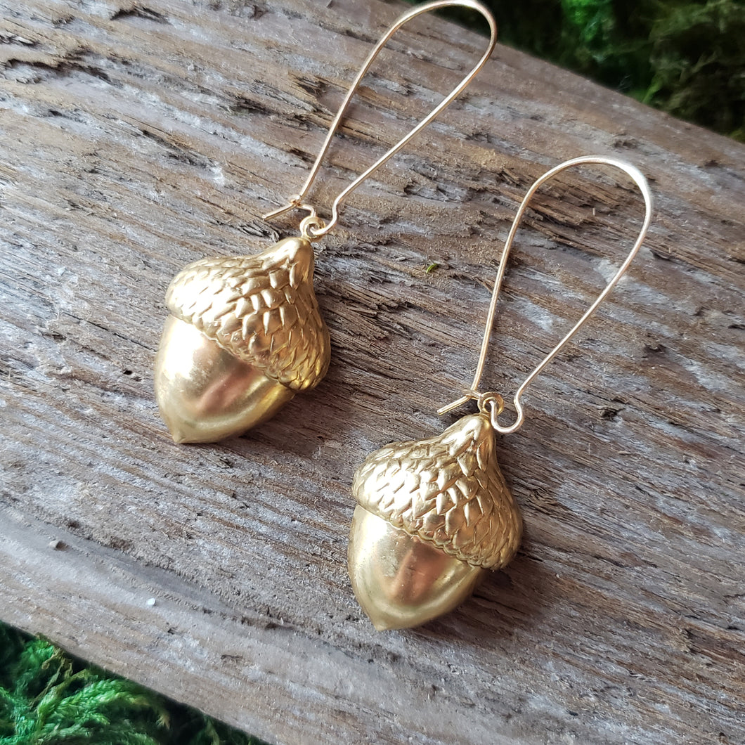 Brass Acorn Dangle Earrings