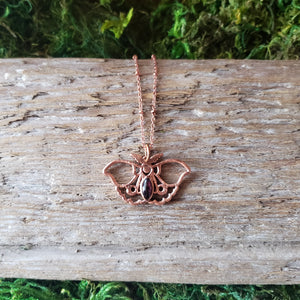 Copper Ruby Tiger Moth Necklace