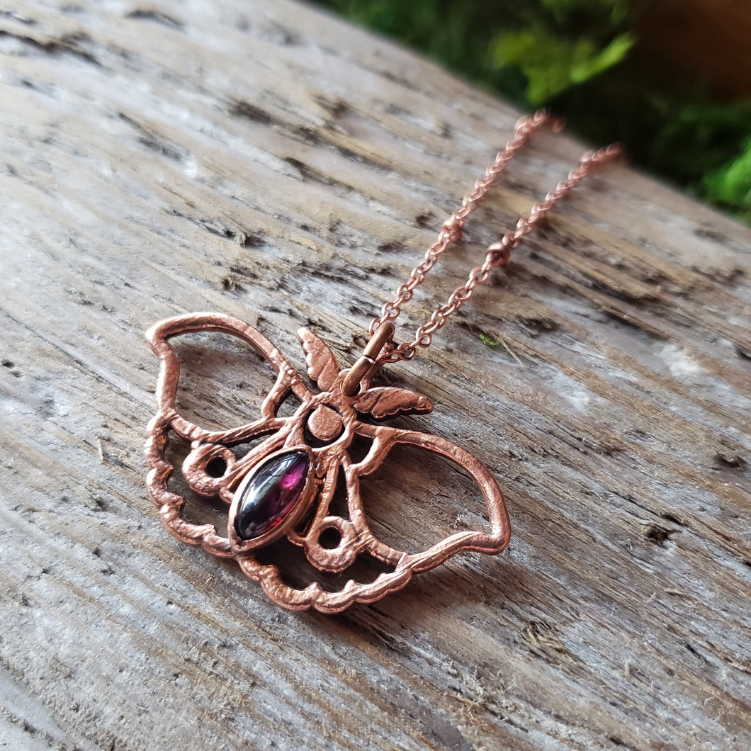 Copper Ruby Tiger Moth Necklace