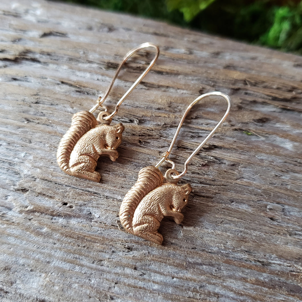 Brass Squirrel Dangle Earrings