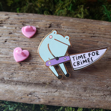 Load image into Gallery viewer, &quot;Time for Crimes&quot; Frog Enamel Pin
