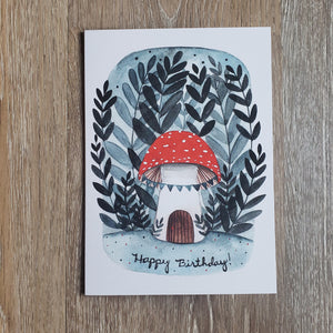 "Happy Birthday" Mushroom House Greeting Card