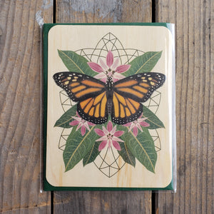 Monarch & Milkweed Printed Wood Postcard