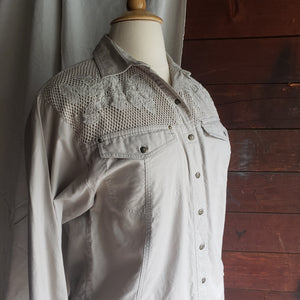 90s Vintage Embroidered Khaki Shirt