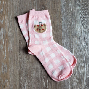 Cutesy Pink Bunny & Bear Socks