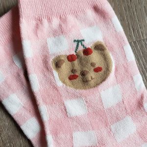 Cutesy Pink Bunny & Bear Socks