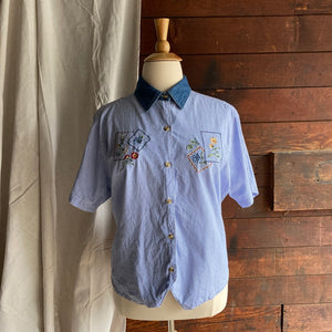 90s Vintage Plus Size Embroidered Chambray Shirt