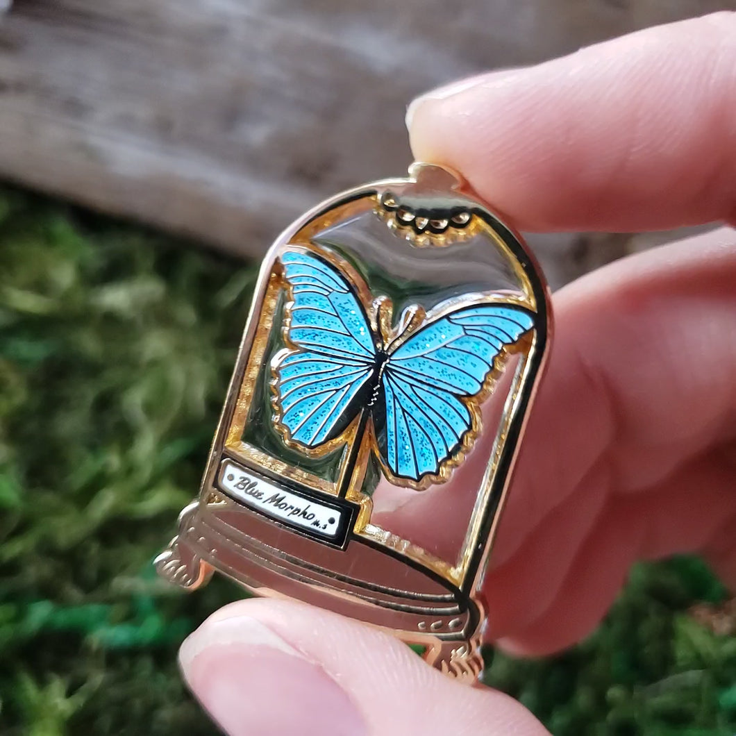 Morpho Butterfly Curio Jar Enamel Pin