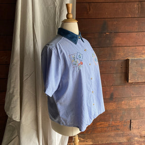 90s Vintage Plus Size Embroidered Chambray Shirt