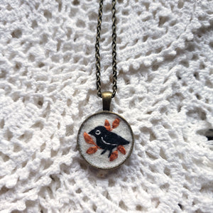 Tiny Embroidered Crow Necklace