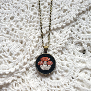 Tiny Embroidered Mushroom Necklace