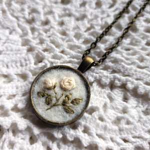 Tiny Embroidered White Rose Necklace