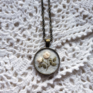 Tiny Embroidered White Rose Necklace