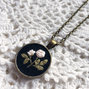 Tiny Embroidered White Rose Necklace