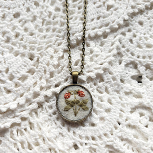 Tiny Embroidered Strawberry Necklace