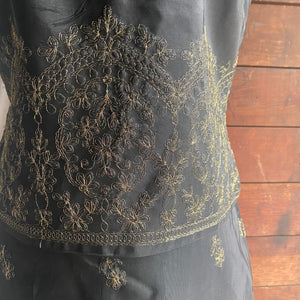 Black Embroidered Top & Skirt Set