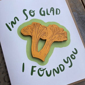 "I’m So Glad I Found You" Mushroom Wooden Magnet + Greeting Card