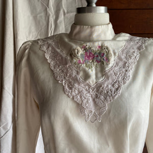 80s Vintage Embroidered Satin Blouse
