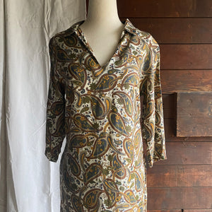 70s Vintage Paisley Print Rayon Dress