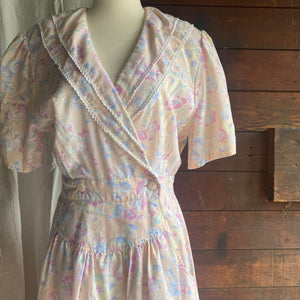 80s Vintage Floral Print Dress w/ Pockets