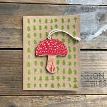 Load image into Gallery viewer, Wooden Mushroom Ornament + Greeting Card
