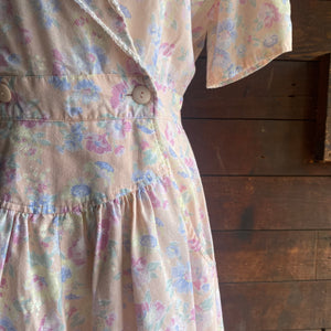 80s Vintage Floral Print Dress w/ Pockets